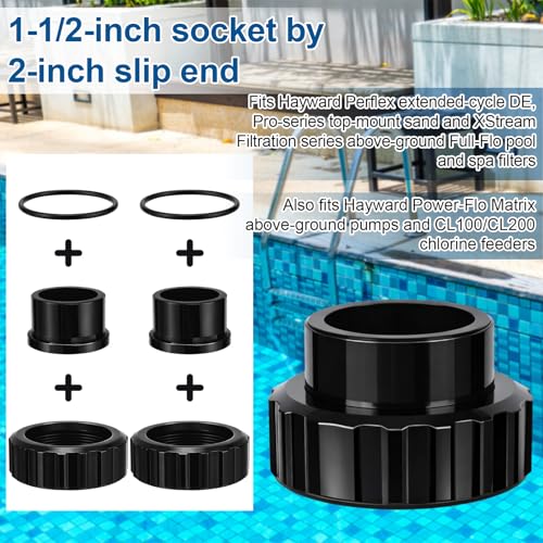 2 Pcs SP1500UNPAK2C Union Connection Kit, 1-1/2-inch Socket by 2-inch Slip Flush Union Connectors Pak Replacement, Compatible with Hayward Pumps/filters and Chlorine Feeders