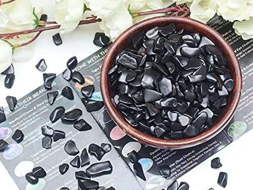 Crocon Polished Black Tourmaline Chips Bulk Natural Stone Raw Gemstone Tumbling Cabbing Polishing Gem Mining Chakra Balancing Reiki and Crystal Healing Good Luck Home Office Décor (1/2 LB) - color: #03 Black Tourmaline Chips, size: 1/2 Pound