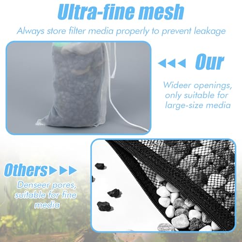 3 Pack 180 μm Filter Bag, Aquarium Media Bag with Drawstring Reusable Extra Fine Mesh Bags Nylon Aquarium Net Media Bags for Activated Carbon Resins(7.8x3.6in)