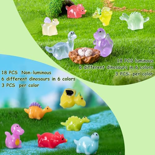 Mini Resin Dinosaur Figures to Hide, 36 PCS Tiny Plastic Dinosaurs Small Little Resin Animal Figurines Miniature Festival Rave Trinkets Bulk Glow in the Dark for Micro Fairy Garden Aquarium Decor - color: Dinosaur