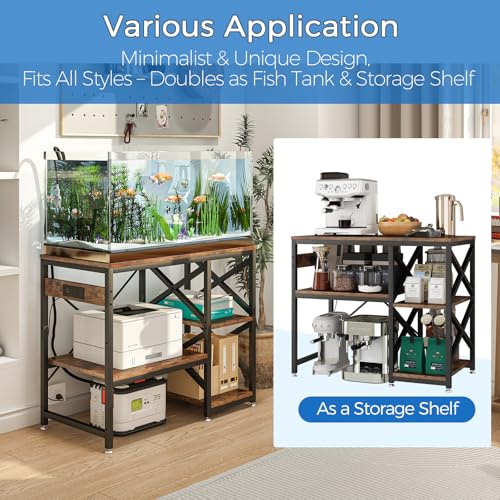40-50 Gallon Fish Tank Stand with Power Outlet,Adjustable 3-Tier Aquarium Stand,660lbs Heavy Duty Terrarium Stand,Breeder Reptile Tank Stand Suitable for Home Office,36.6”×18.9” ×30.5”,Rustic Brown - color: Rustic Brown, size: 40-50gallon