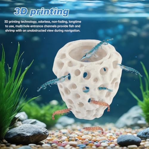 PUXING Shrimp Dome Hide Shrimp Hides for Aquarium Bettas Fish Hideout with Suction Cup Aquarium Fish Cave Hideout Bettas Habitat Fishs Tank Tunnel(Color:White)