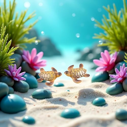 2Pcs Miniature Sea Turtle Figurines for Fairy Garden, Fish Tank, Succulent Planter Decoration, Fish Tank Decoration