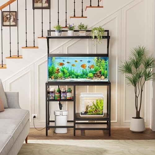 40 Gallon Fish Tank Stand, Aquarium Stand with Power Outlet, Heavy-Duty Reptile Terrarium Stand Table with Top Shelf for 40 Gal Standard/Long/High, 37.4" L x 19.7" W x 30" H(Black) - color: Black, size: 40 Gallon