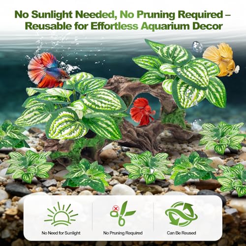 8 Pcs Fish Tank Decor，Silk Aquarium Plants Green Silk Leaf pad Hammock Artifical Driftwood cave Betta Fish Tank Accessories 7 x 2.8 x 4 inches(LxWxH)