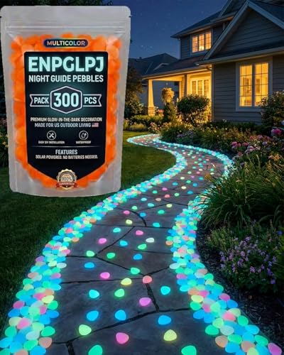 Colorful Glow in the Dark Garden Stones Night Guide Pebbles Luminous Rocks Outdoor Pathway Walkway Yard Patio Fish Tank Aquarium Stepping Decor Landscape Waterproof Solar Magical - color: Orange, size: 300pcs