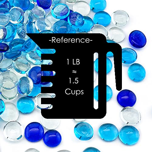 CYS EXCEL Blue Mix Glass Gemstone Beads Vase Fillers (2 LBS) Flat Marble Beads Multiple Color Choices Aquarium Decor Rocks Floral Stones Decorative Mosaic Gem Pebbles - color: Clear&blue Mix, size: 2 lb