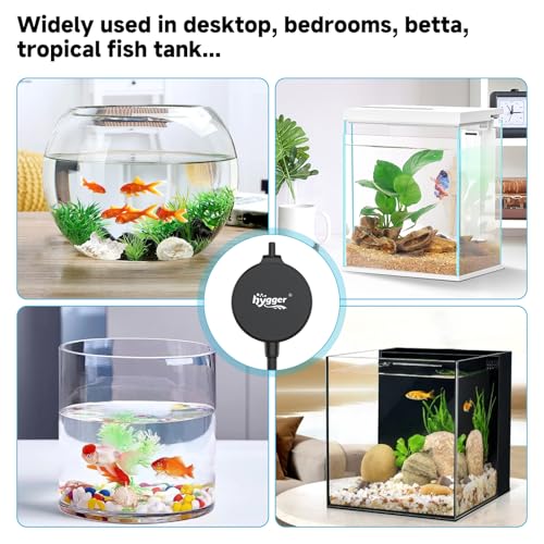 hygger 1.5 Watt Mini Aquarium Air Pump, Quiet Aerator with Air Stone Tubing Suction Cup Clip, Small Fish Tank Bubbler Oxygen Pump for 1 to 15 Gallon Betta Tank, Fish Bowl, Desk Small Tank
