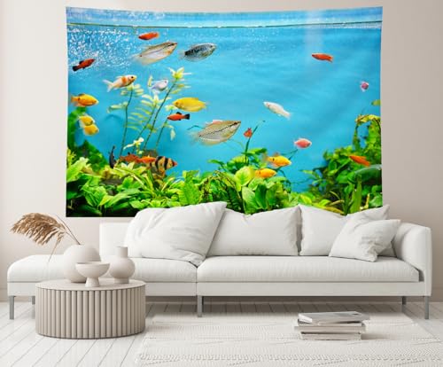 7x5ft Fish Tank Backdrop Aquarium Underwater Grass Leaves Aquatic Plant River Bed Lake Fish Background Diving Holiday Fishing Party Decoration Photo Props Wallpaper - size: 7x5FT