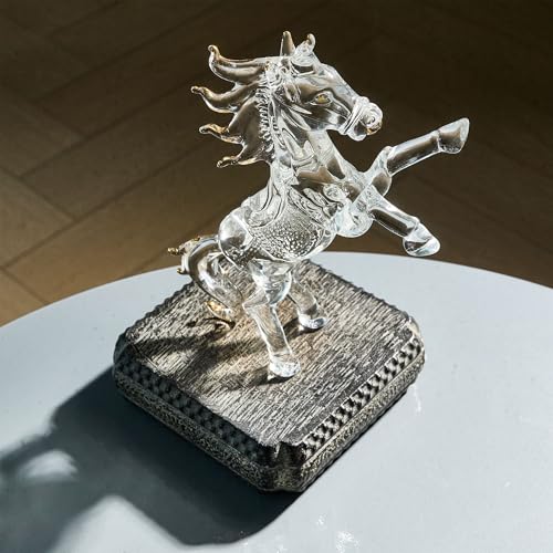 YU FENG Crystal Horse Figurine Collectible 6.3inch, Clear Glass Rearing Horse Statue, Animal Home Decor Table Centerpiece, 2026 Year of The Horse Gift - style: Horse