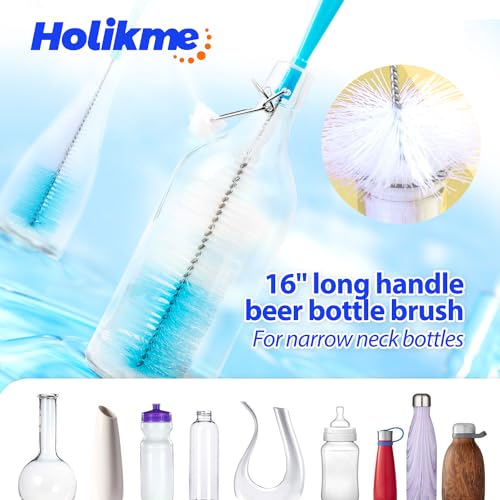 Holikme Bottle Brush Tube Cleaning Lab Set with Long Handle, Cup Cleaner for Washing Narrow Neck Beer Wine Decanter Pipes Lids Sinks Cap Covers, Azul - color: Azul