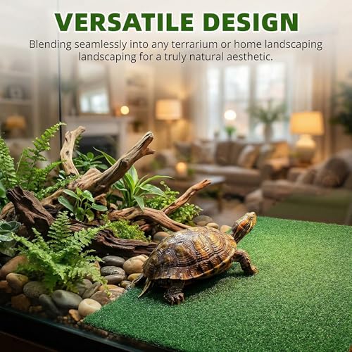 BESPORTBLE Turtle Basking Platform Artificial Grass Anti-Slip Turf Mat 19.6x9.8in for Aquarium Reptile Terrarium Amphibian Habitat