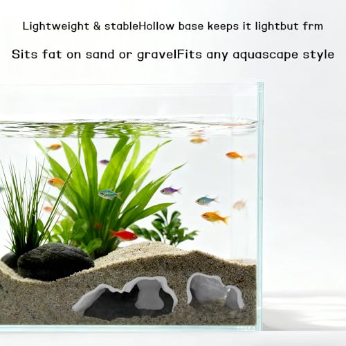 3D Printed Aquarium Cave Tunnel - Fish Tank Decoration Natural Fish Hideout for Pleco, Shrimp & Corydoras | Sinking Base & Viewing Ports | Substrate-Friendly Decor (6.7" Under Gravel Design) - color: White