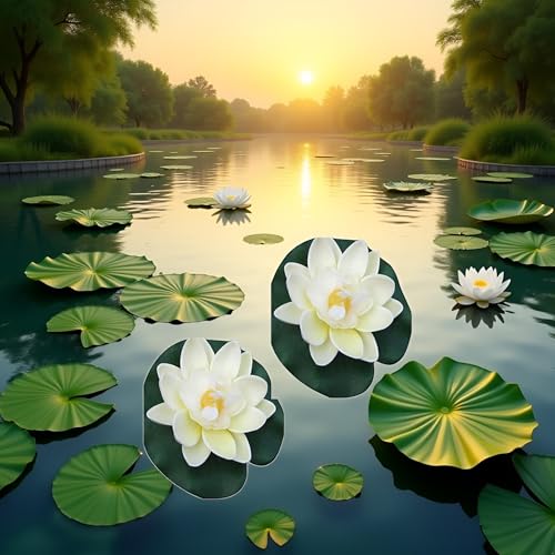 1PCS Artificial Floating Foam Lotus Flower with Water Lilys Pad Ornanments, Fish Tank Aquarium Lifelikes Fake Lotus Flowers for Patio Pond Pool Home Garden Wedding Party Special Event Decoration