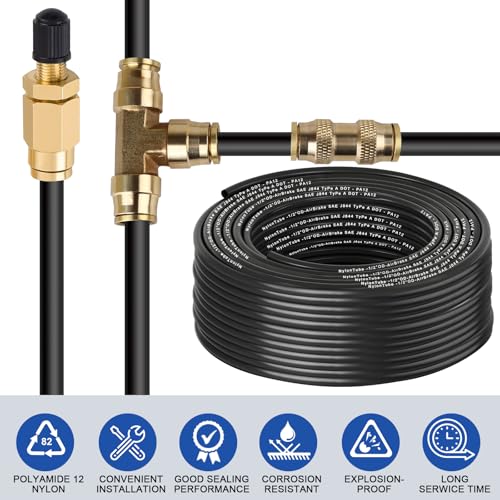 1/2" OD x 50FT DOT Air Line Black SAE J 844 PA12 Nylon Air Brake Tubing with Cutter and Teflon Tape, Pneumatic Nylon Air Line Hose for Semi Truck Trailer Air Brake System & Fluid Transfer - size: 50FT-1/2"OD