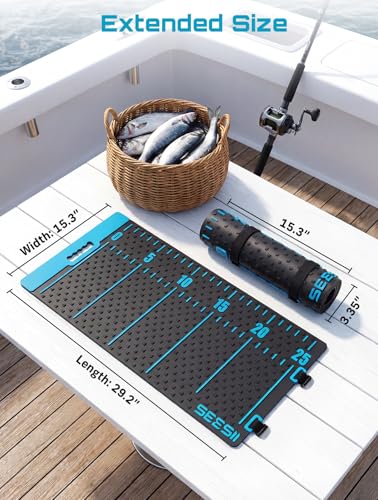 Seesii Fish Fillet Mat with 25" Integrated Ruler, Portable Anti-slip Cutting Board, Easy to Clean for Outdoor Fishing, Filleting