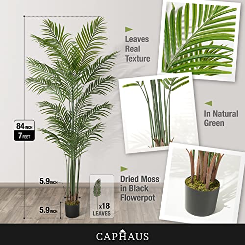 CAPHAUS 7FT Large Artificial Palm Tree Indoor - Big Fake Palm Plant for Living Room, Realistic Faux Tree UV Resistant Low Maintenance for Home Office Decor (18 Trunks) - size: 7ft