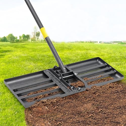 Lawn Leveling Rake with 30"x10" Foldable Curved Ground Plate, Heavy Duty 58" Long Handle Lawn Leveler Tool for Leveling Compost Soil Dirt Sand Grass Peat Moss - style: Foldable 30X10" - 5FT