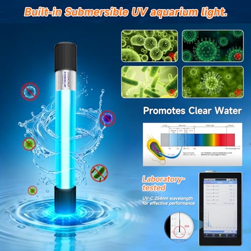 Aquarium Filter with UV, 450GPH for 40-150 Gallon Tanks, Submersible with Timer for Crystal Clear Water in Aquarium, Pond, Turtle Tank（25W ）