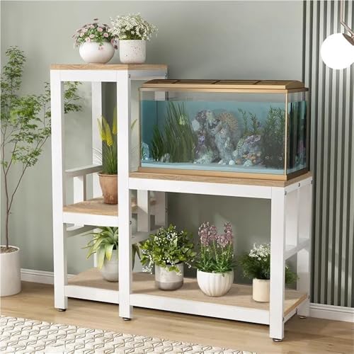Metal Fish Tank Stand, Aquarium Stand with 3-Tier Shelves, Indoor Plant Stand, Storage Rack for Fish Tank Accessories in Living Room, Balcony, Home Office(White) - color: White