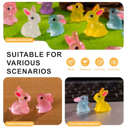 60 pcs Easter Mini Bunnies Luminous Small Rabbit Figures Miniature Little Small Animal Figurines Bulk for Micro Fairy Garden Landscape Accessories Hide Crafts Decor Aquarium - color: Rabbit-60p