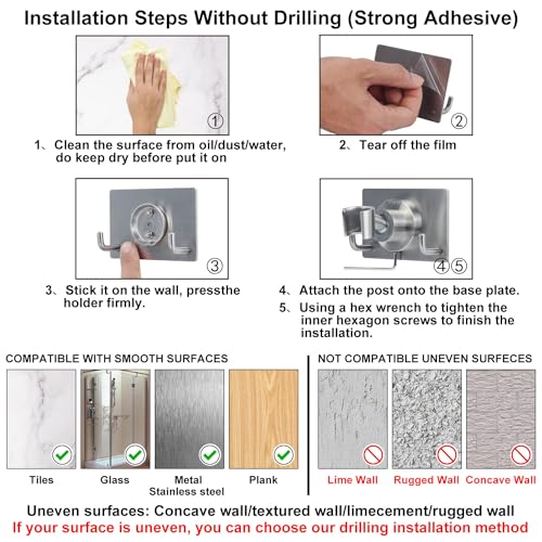 Shower Head Holder All Metal Strong Adhesive and Drilling Screws Two Installation Methods, Adjustable Handheld Shower Head Mount,Stainless Steel Hand held Showerhead Wand Bracket - style: A-Style Brushed