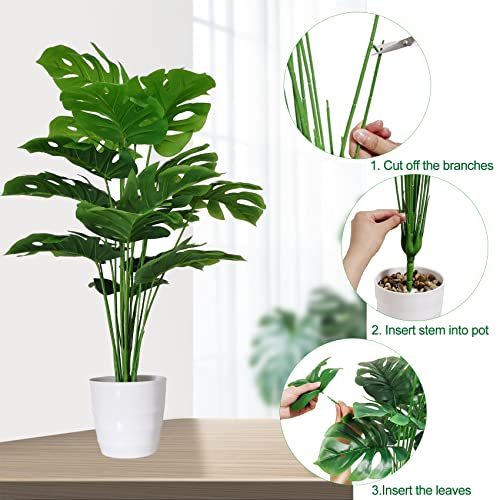 SAJANDAS Set of 2 Artificial Monstera Deliciosa Plants in Pots, Fake Tropical Palm Tree with Greenery Leaves Stems, 28 Inch Artificial Cheese Plant for Home Bathroom, Office, Windowsill Decor - size: 28 inch