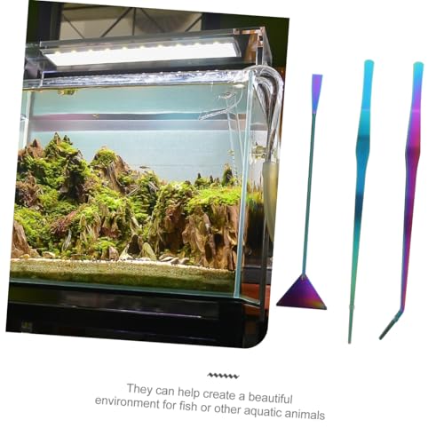 3pcs Colorful Titanium Coated Stainless Steel Aquarium Tools Set Aquascaping Tweezers Spatula for Water Plants Maintenance Fish Tank Cleaning Kit
