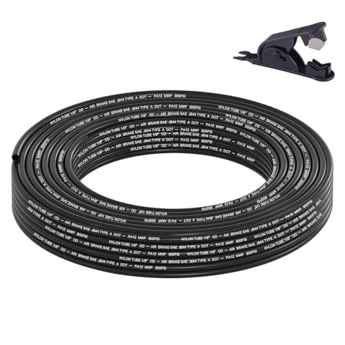 50FT 1/8 DOT Air Line SAE J844 PA12 Nylon Air Hose with Cutter 1/8” OD Pneumatic Tubing DOT Approved 1/8 Air Brake Hose for Air Suspension Kit Truck Trailer Brake System & Fluid Transfer 15.5m - size: 1/8" OD 50FT