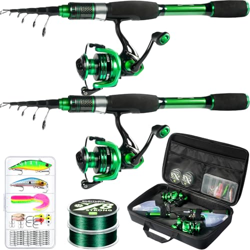 Ghosthorn Fishing Rod and Reel Combo Graphite Telescoping Fishing Pole Portable Travel Kit with Carrier Bag for Freshwater Saltwater - size: 8 ft, style: 2pack Full Kit With Carrier Case