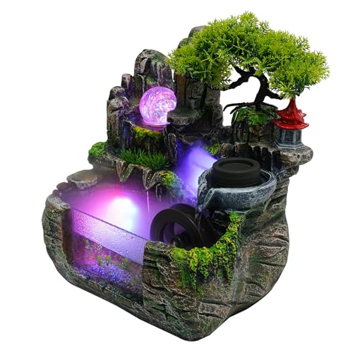 Rockery Tabletop Fountain, Indoor Waterfall with Atomizer, Fish Tank Design, 4-Color LED Lights, Ideal for Office, Living Room, Yoga Room, Bedroom Relaxation Decor - size: C