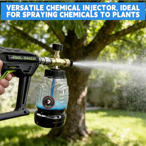 Tool Daily Chemical Injector for Pressure Washer, Adjustable Chemical Injector Bottle with Straw, Black Soap Nozzle, 1/4” Quick Connect, 3600 PSI - style: Chemical Injector