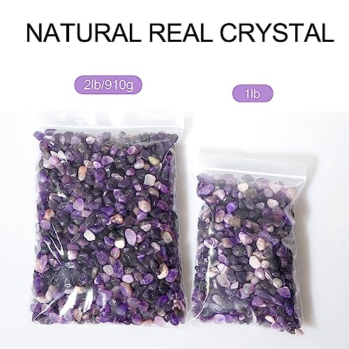 gemshan 2lb Amethyst Chips Natural Crushed Crystal Chip Bulk 7mm-9mm Tumble Healing Crystal Stone for Aquarium Vase Plant Decoration Jewelry DIY - color: Amethyst