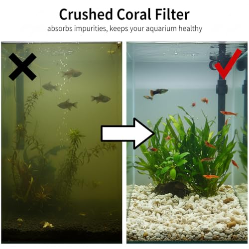 Veemoon Aquarium Coral Filter Fish Tank Natural Crushed Coral Media Substrate Bio Ceramic Aquarium Filtration Media for Freshwater Saltwater Pond Tank Reusable Filter Raise Ph with Bags (1.1lb/500g)