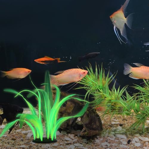 Styquenzer Silk Aquarium Plants, 7 Inch Tall Floating Glowing Decoration Plant Simulation Artificial Aquarium Plant Silk Fish Plants for Betta Fish Tank Decor Accessories, Green