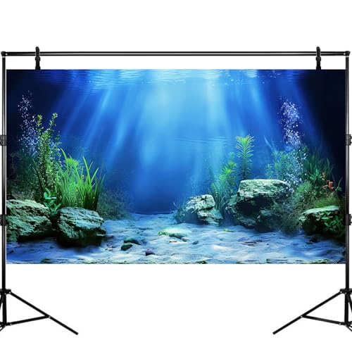 Underwater Scene Aquarium Background Under The Sea Coral Reefs Fish Tank Background Ocean Bottom Scene Sand Rocky Outcrops Terrarium Backgrounds Tropical Undersea Life View Tank Backgrounds 24x12in - color: Dark_Blue, size: 24(W)x12(H)inches/ 60(W)*30cm(H