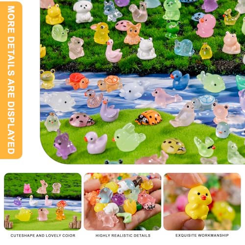 200 pcs Luminous Mini Resin Animals Many Styles Variety Tiny Animals Figures Miniature Little Small Animal Figurines Bulk for Micro Fairy Garden Landscape Accessories Hide Crafts Decor Aquarium
