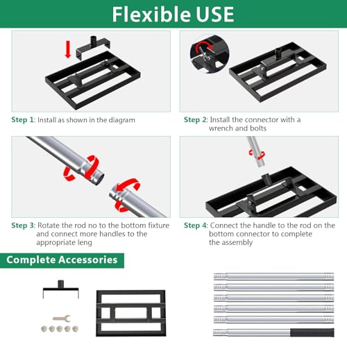 Lawn Leveling Rake 17" x 10" with 78" Adjustable Stainless Steel Handle - Heavy Duty Grass Leveling Tool, Leveling rake for Lawn Care, Yard Leveler