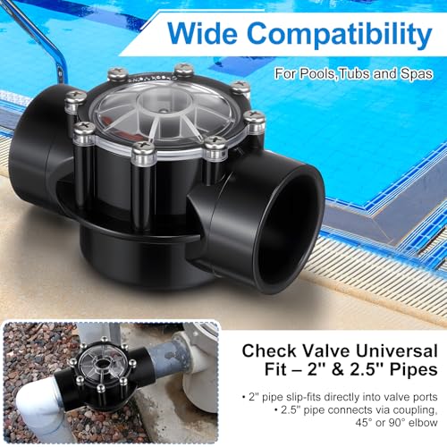 Dreyoo 2 PACK Pool Check Valve Compatible with Jandy/Pentair 2-Inch to 2-1/2-Inch Check Valve,180-degree Regulator Positive Seal & Non Lube Pump Flow Regulator for Swimming Pools and Spas - size: 2-Inch to 2-1/2-Inch