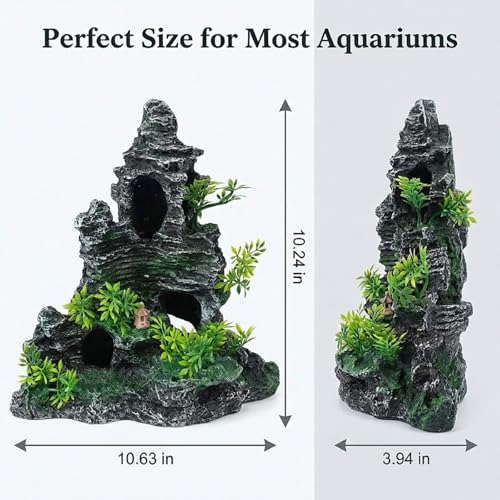 Large Fish Tank Decorations, 10.63 x 3.94 x 10.24 Inch Aquarium Rocks Aquascaping with Cave Hides, Fish Hideout Decor Landscaping Accessories for Betta - color: Mountain Peak