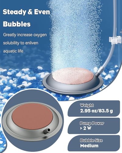 Pawfly Aquarium Air Stone, 3.5 Inch Air Stone Disc with Suction Cups, Bubbler Stone Diffuser Oxygen with Stainless Steel Base for Fish Tank, Buckets & Hydroponic (Pump and Tubing Not Included)