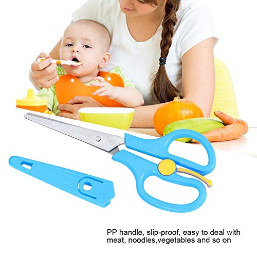 Food Shears Stainless Steel Baby Scissors Food Scissor with Plastic Cover for Toddlers, Preschool Training Kids Scissors(Blue)