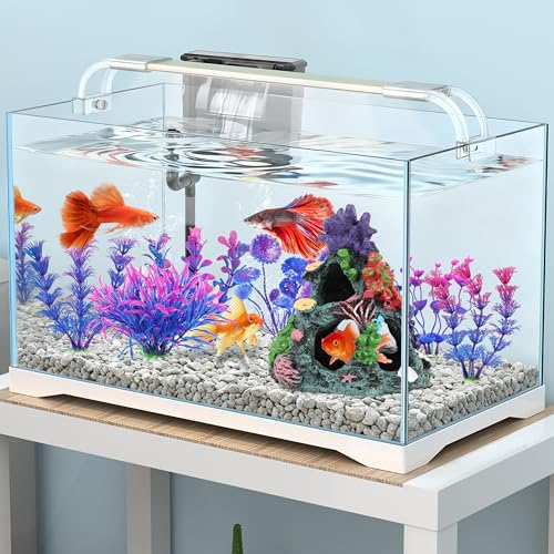 MyLifeUNIT Fish Tank Decorations, 7 Pieces Aquarium Plants Set with Coral Reef Decoration Mountain Cave Ornament for Betta, Goldfish, Shrimp to Breed, Play and Rest (Purple) - color: Purple