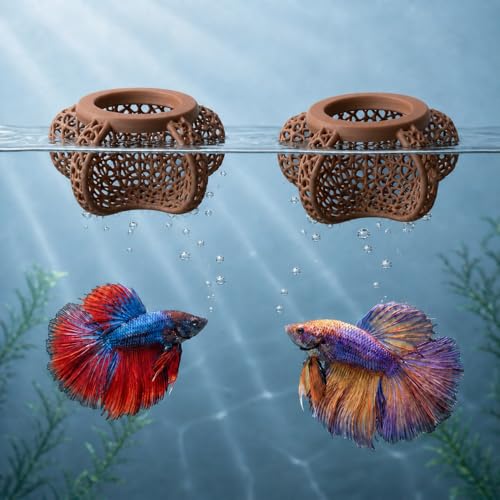 Aquarium Hideout Decor House, Fish Tank Ornament for Small Fish & Shrimp, Floating Cave Decoration for Aquariums(Brown)
