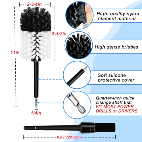 Wheel Brush Kit, Soft Drill Wheel Cleaner Brush, No Scratches Highly Dense Car Cleaning Brush Set for Wheels, Rims, Engines, Exhaust(White/Black,2Pcs) - color: White/Black,2pcs