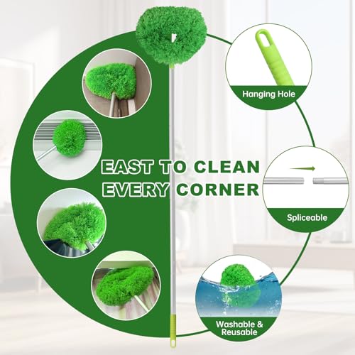 Ceiling Fan Cleaner Duster Reusable Microfiber Ceiling Fan Blade Cleaner Removable Duster with Extension Pole Adjusts 13 to 49.7 Inch for Cleaning Walls Bookshelves Furniture Door Window Top (Green) - color: Green