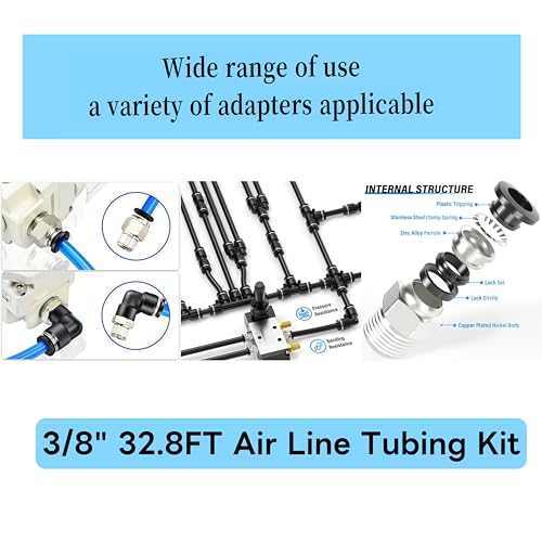 ECOVERVE PU Airline Tubing with Push-to-Connect Fittings, Compressor Tube Repair Kit for Pneumatic Tools, Air Compressors, Automobiles 3/8''OD with Connectors - style: 3/8''OD with Connectors