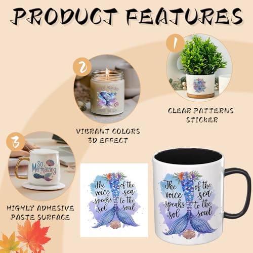 UV DTF Cup Wraps, 4 Sheets Mermaid Quotes Transfer Stickers for 16oz Glass, Rub On Decals for Tumblers and Candlestick - style: Mermaid Quotes