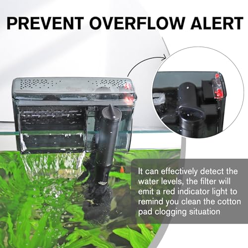 hygger Aquarium HOB Filter 210 GPH for 15-40 Gallon Fish Tank Power Filter with Adjustable Water Flow Extendable Intake Tube External Hang-On Back Filter - size: M
