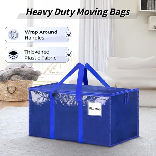 8 Pack Extra Large Heavy Duty Moving Bags, Blue Storage Bins with Lids, Reinforced Handles & Heavy-Duty Zippers Moving Boxes Storage Bags Totes for Clothes Packing, Dorms, College Supplies, Blue - color: Blue, size: 8 Pack